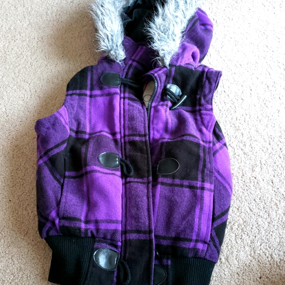Purple and Black Fur-trimmed Vest Size SM